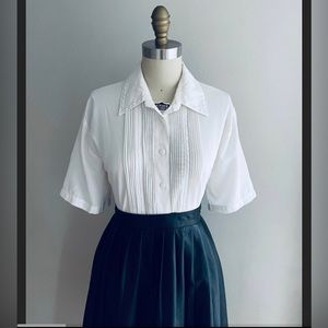 xs-xl - white, detailed, vintage-style button up collared blouse